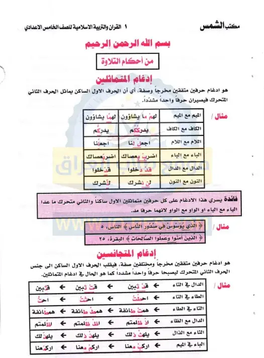 ملزمة اسلامية خامس ادبي 2021 - 2022