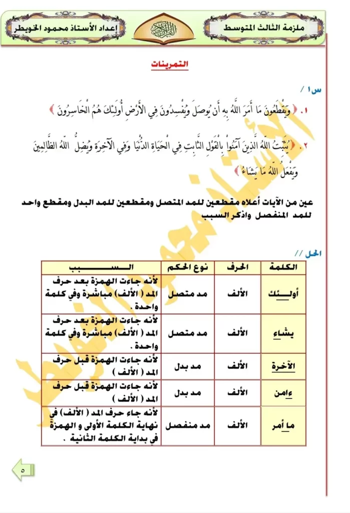 ملزمة اسلامية صف ثالث متوسط