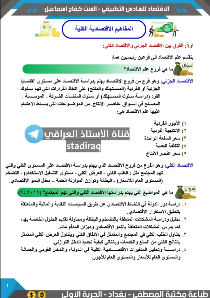 ملزمة اقتصاد السادس تطبيقي 2022