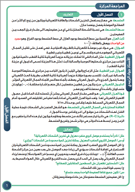 ملزمة مراجعة مركزة فيزياء جواد الزبيدي السادس العلمي 2025 PDF